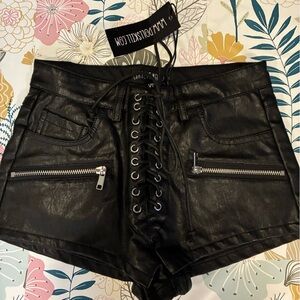 Dollskill Current Mood Black faux leather Lace-Up shorts